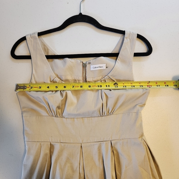 Calvin Klein Khaki Sleeveless Pleated Fit & Flare Cocktail Dress Neutral A-Line - Picture 6 of 10